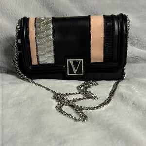 Victoria’s Secret Black Pink and Silver Crossbody Chain Bag